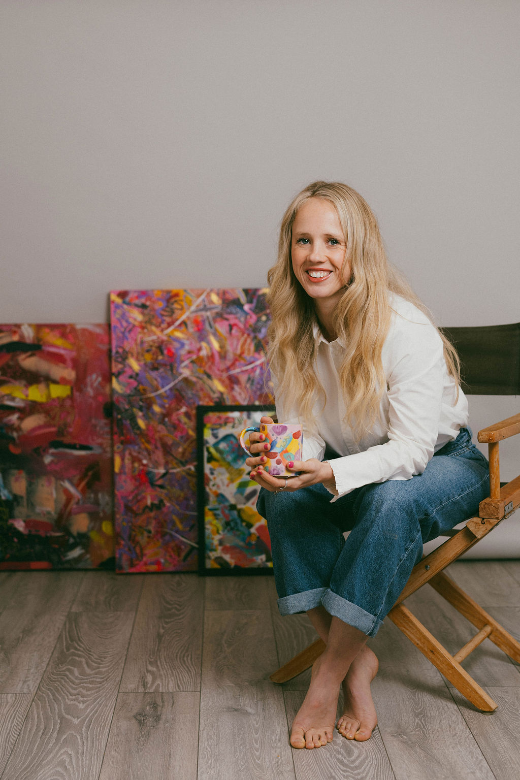 Kiri with paintings and a hand-painted mug